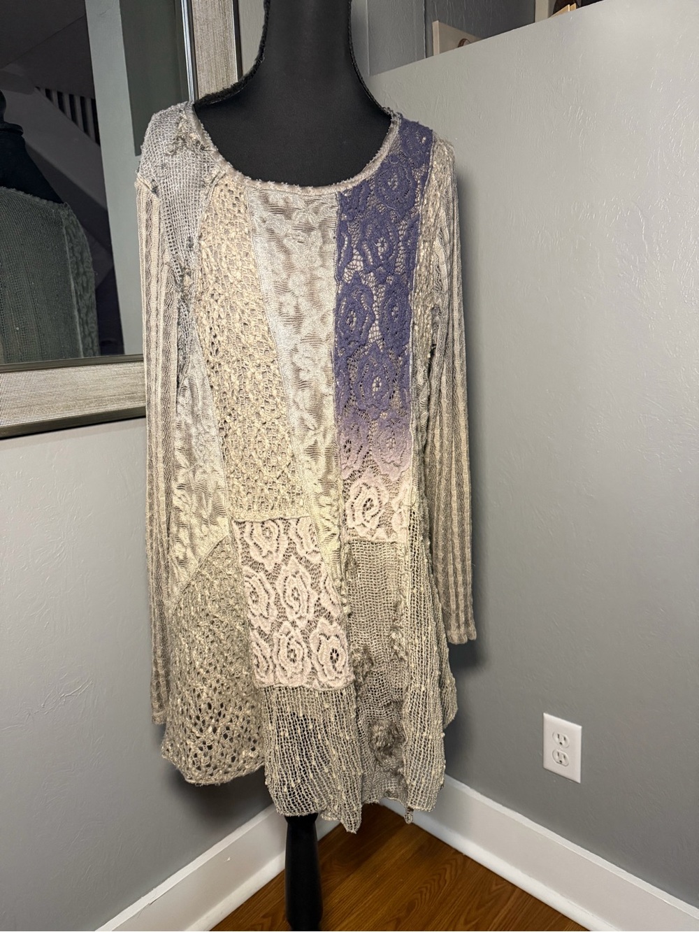 Adore Lace Textured Patchwork Boho Artsy Fairycore Whimsy Tunic Large. - Picture 2 of 7